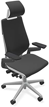 Steelcase Gesture Office Desk Task Chair with Headrest Cogent Connect Licorice Fabric High Platinum Frame (Light)
