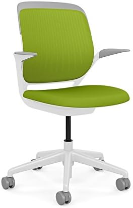 Steelcase Cobi Office Chair: Arms with Soft Arm Caps, White Frame, and Wasabi Fabric with Standard Carpet Casters