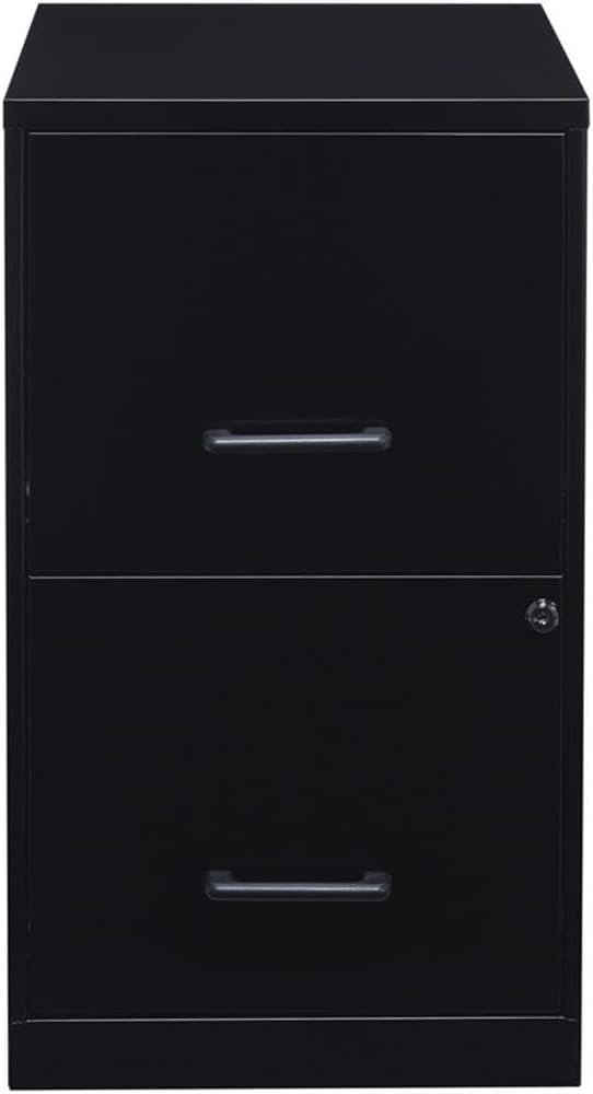 Scranton & Co 18" 2-Drawer Modern Metal Filing Cabinet, Black Finish, Durable Steel Construction, Locking High-Side Drawers for Letter-Size Files, Compact Home or Office Storage Solution, Fully