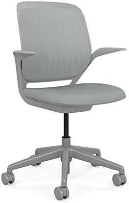 Steelcase Cobi Office Chair: Arms with Soft Arm Caps, Platinum Frame, and Nickel Fabric with Standard Carpet Casters