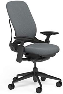 Steelcase Leap Desk Task Chair in Buzz2 5F16 Grey Fabric - 4-Way Highly Adjustable Arms - Black Frame and 7" Tall Seat Height Base - Standard Carpet Casters