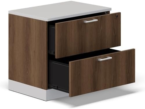NBF 2 Drawer Lateral File Cabinet, Locking Filing Cabinet for Letter & Legal Files, 31.5" W Walnut Laminate Office File Cabinet