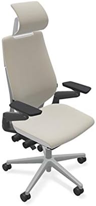 Steelcase Gesture Office Desk Task Chair with Headrest Plus Lumbar Support and Hard Floor Soft Casters Cogent Connect Malt Fabric Standard Platinum Light Frame (Light/Light)