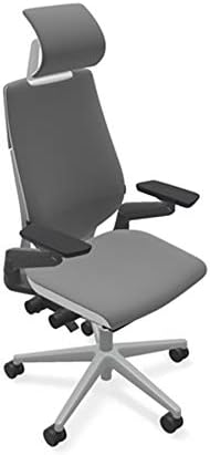 Steelcase Gesture Office Desk Task Chair with Headrest Plus Lumbar Support and Hard Floor Soft Casters Cogent Connect Graphite Fabric High Platinum Light Frame (Light/Light)