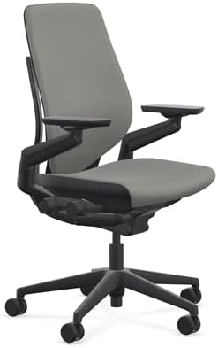 Steelcase Gesture Office Chair - Era Night Owl Fabric, High Seat Height, Shell Back, Black on Black Frame, Lumbar Support, and Hard Floor Casters