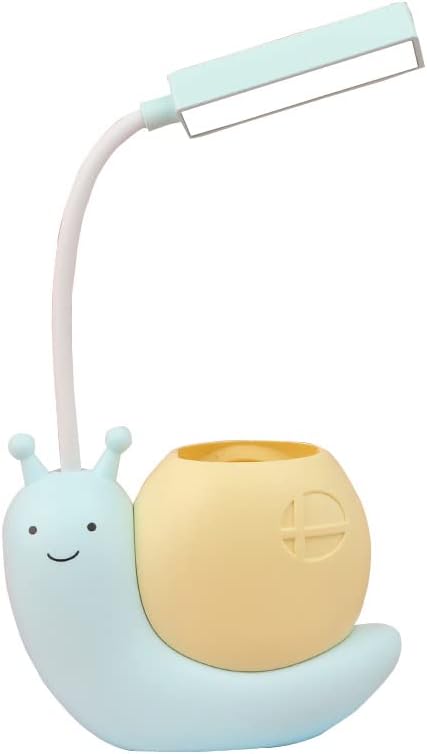 Cute Kids Lamp with Pen Holder,LED Desk Lamp for Child,Snail Shape USB Charging Student Learning Eye Protection Lamp with 360° Bendable Adjustable Neck Blue