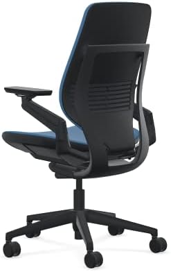 Steelcase Gesture Office Chair - Era Cobalt Fabric, High Seat Height, Shell Back, Black on Black Frame, Lumbar Support, and Hard Floor Casters