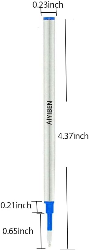 4.37 inch Rollerball Pen Refills, Roller Ball Fine Point 0.5mm, Blue Ink Refill Pack of Replaceable Pen Refills Medium Point (6 Pack)