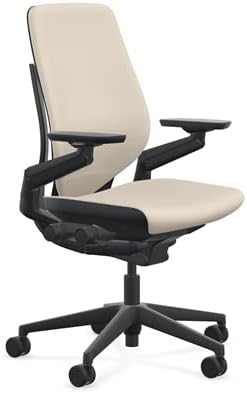 Steelcase Gesture Office Chair - Era Oatmeal Fabric, High Seat Height, Shell Back, Black on Black Frame, Lumbar Support, and Standard Carpet Casters