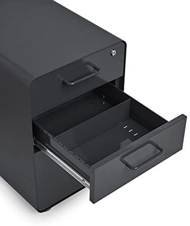 Poppin Stow 3-Drawer Rolling File Cabinet - Charcoal. Utility and Hanging File Drawers. Locking and Non-Locking Wheels. Powder-Coated Steel. Two Keys Included