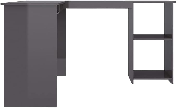 L-Shaped Corner Desk with 2 Open Shelves,Modern Writing Computer Desk, Home Office Desk Writing Study Table PC Desk Workstation, High Gloss Gray 47.2"x55.1"x29.5" Engineered Wood(C)