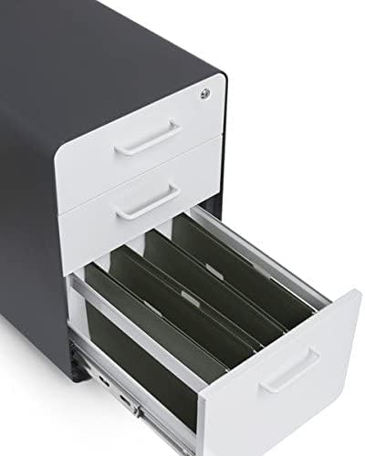 Poppin Stow 3-Drawer Rolling File Cabinet - Charcoal & White. Utility and Hanging File Drawers. Locking and Non-Locking Wheels. Powder-Coated Steel. Two Keys Included