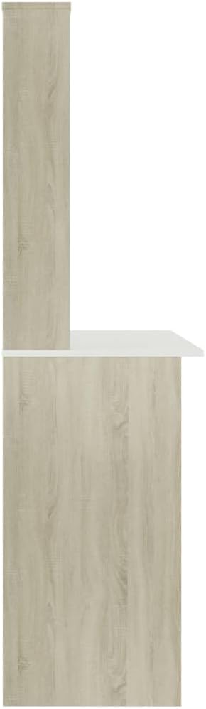 Modern Computer Desk Writing Study Table with Upper Cabinet, Home Office Student Table Laptop PC Writing Desk Home Office Writing Desk, White and Sonoma Oak 43.3"x17.7"x61.8"