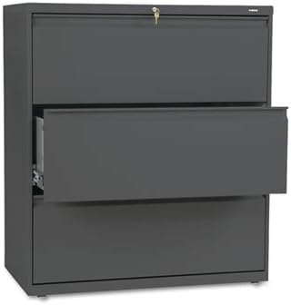 HON 800 Series Lateral File - 36" x 19.25" x 41" - Steel - 3 x File Drawer(s) - Legal, Letter - Interlocking, Durable, Label Holder, Leveling Glide, Recessed Handle, Ball-bearing Suspension - Charcoal