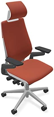 Steelcase Gesture Office Desk Task Chair with Headrest Plus Lumbar Support and Hard Floor Soft Casters Cogent Connect Scarlet Fabric Standard Platinum Light Frame (Light/Light)