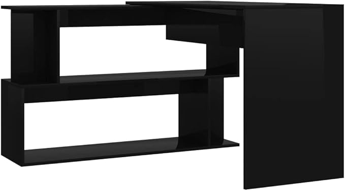 Rotatable Corner Desk Modern Writing Computer Desk, Home Office Desk Writing Study Table PC Desk Workstation for Bedroom, High Gloss Black 78.7"x19.7"x29.9" Engineered Wood(G)