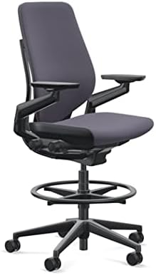 Steelcase Gesture 442 Stool Chair - Cogent: Connect Aubergine Fabric, Wrapped Back, Light on Light Frame, Wheels for Hard Flooring