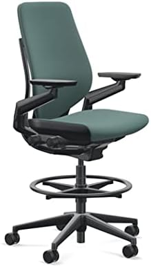 Steelcase Gesture 442 Stool Chair - Cogent: Connect Peacock Fabric, Wrapped Back, Light on Light Frame