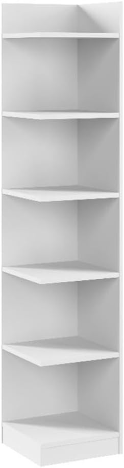 Bush Home Universal 15W Tall Corner Bookshelf in White, 6 Shelf Narrow Bookcase for Home Office Storage or Living Room Organization