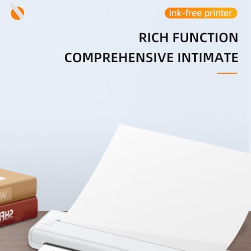 Portable Thermal Printer A4 Mini Thermal Printer 200dpi Inkless Printer Bluetooth Rechargeable Printer for Office