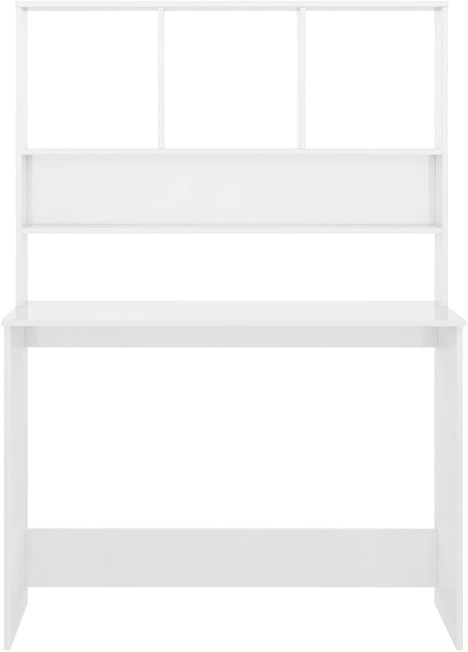 Modern Writing Computer Desk with Shelves and Upper Cabinet, Home Office Desk Writing Study Table PC Desk Workstation for Bedroom, High Gloss White 43.3"x17.7"x61.8" Engineered Wood(B)