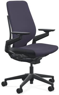 Steelcase Gesture Office Chair - Cogent: Connect Aubergine Fabric, Medium Seat Height, Shell Back, Black on Black Frame, Lumbar Support, and Standard Carpet Casters