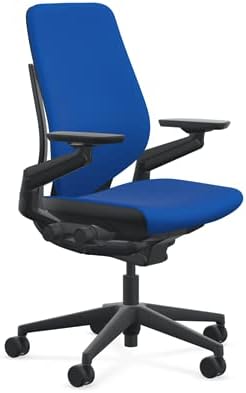 Steelcase Gesture Office Chair - Cogent: Connect Royal Blue Fabric, High Seat Height, Shell Back, Black on Black Frame, Lumbar Support, and Hard Floor Casters