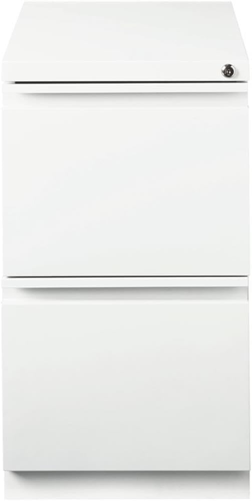 Scranton & Co 20" 2-Drawer Metal Mobile Filing Cabinet, White Finish, Lockable Fully Assembled Commercial Grade Steel, Letter-Size File Storage, Hidden Casters, Modern Office Furniture