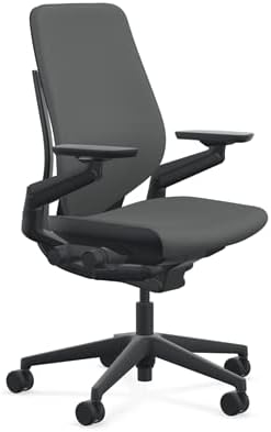 Steelcase Gesture Office Chair - Cogent: Connect Graphite Fabric, Medium Seat Height, Shell Back, Black on Black Frame, Lumbar Support, and Hard Floor Casters