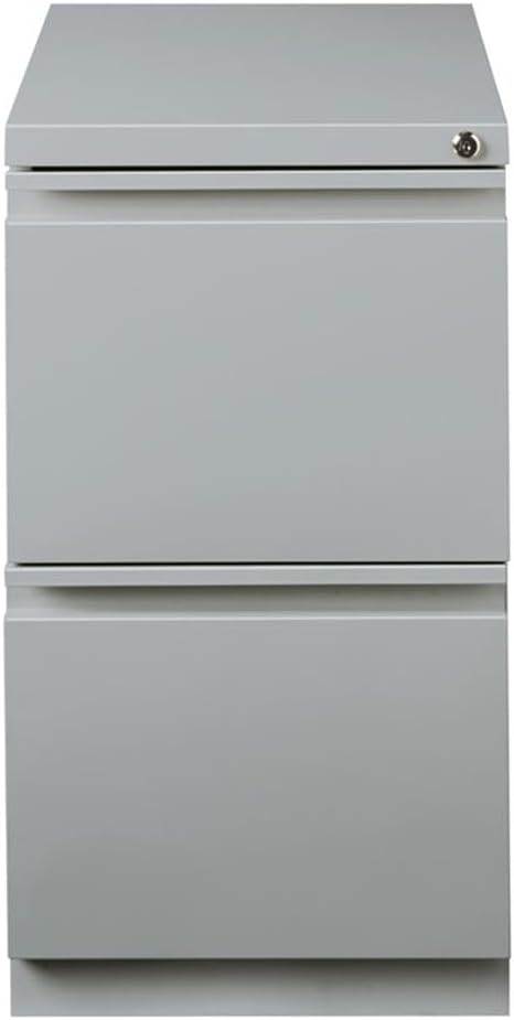 Bowery Hill Mobile Pedestal Filing Cabinet, 20" Depth, 2-Drawer File/File Configuration, Metal, Silver Finish, Lockable with Hidden Casters, Letter-Size File Storage, Commercial Grade Office Furniture