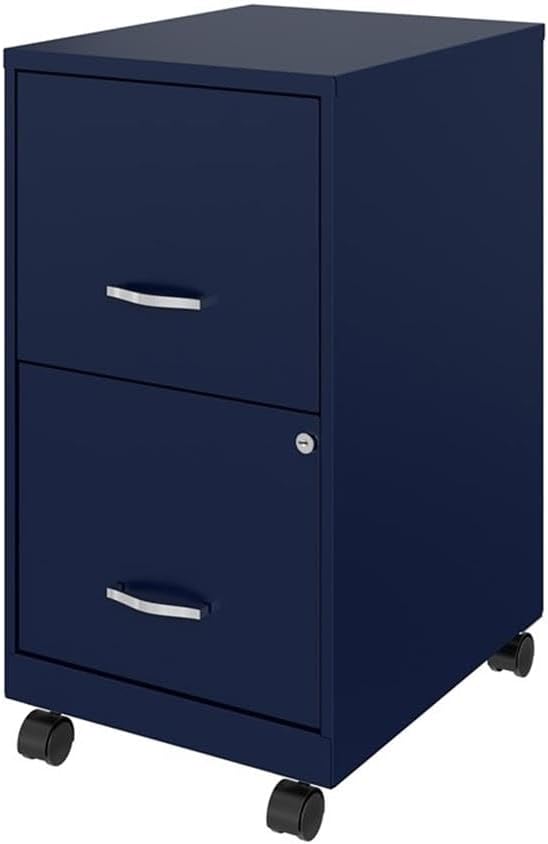 UrbanPro 2-Drawer Metal Mobile Vertical Filing Cabinet, 18" Depth, Navy Finish, Smooth Glide Suspension, Locking Drawers, Letter-Size File Storage, Painted Steel, Easy Roll Casters for Home or Office