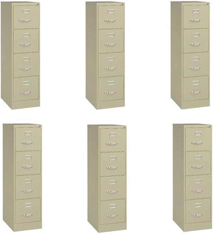 Pemberly Row Set of 6 4-Drawer Letter Width Vertical File Cabinet in Putty/Beige