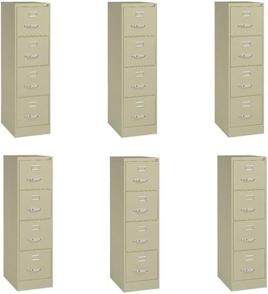 Pemberly Row Set of 6 4-Drawer Letter Width Vertical File Cabinet in Putty/Beige