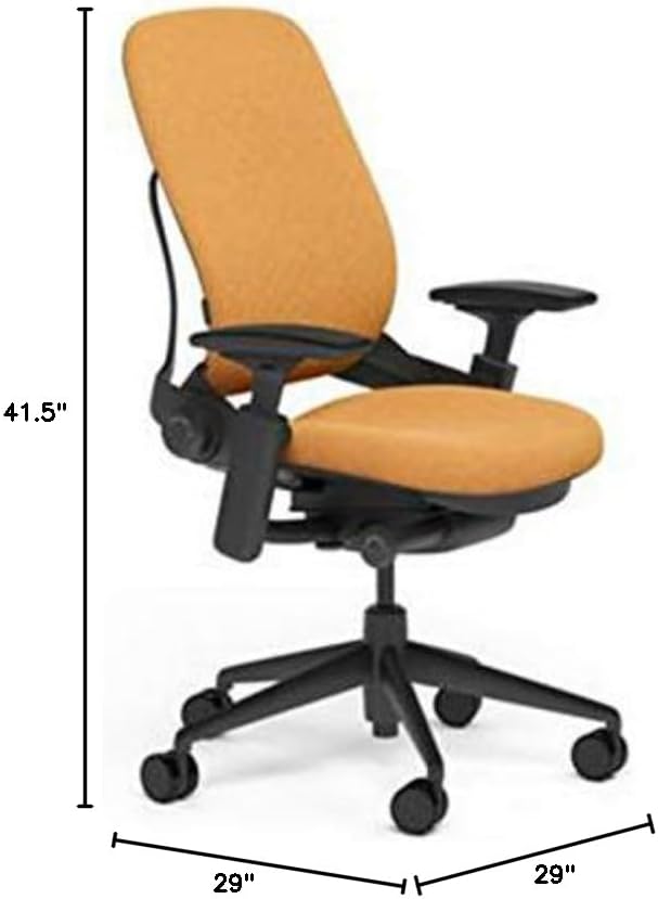 Steelcase Leap Desk Task Chair in Buzz2 5G54 Carrot Fabric - 4-Way Highly Adjustable Arms - Black Frame and Base - Standard Carpet Casters