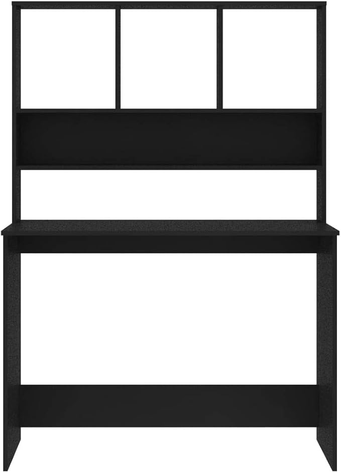 Modern Computer Desk Writing Study Table with Upper Cabinet, Home Office Student Table Laptop PC Writing Desk Home Office Writing Desk, Black 43.3"x17.7"x61.8"