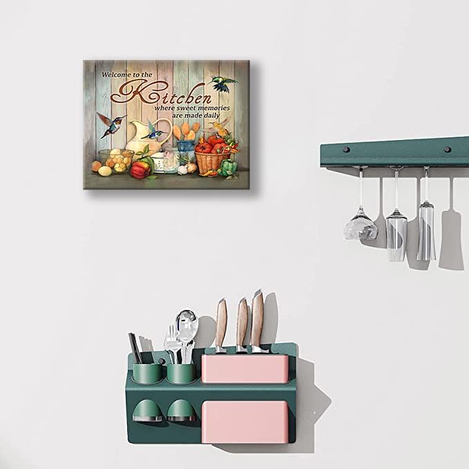 Farmhouse Kitchen Wall Art Country Hummingbird Kitchen Pictures Wall Decor Rustic Vegetables Food Canvas Painting Kitchen Signs Modern Artwork Home Kitchen Decorations Framed 24"x16"