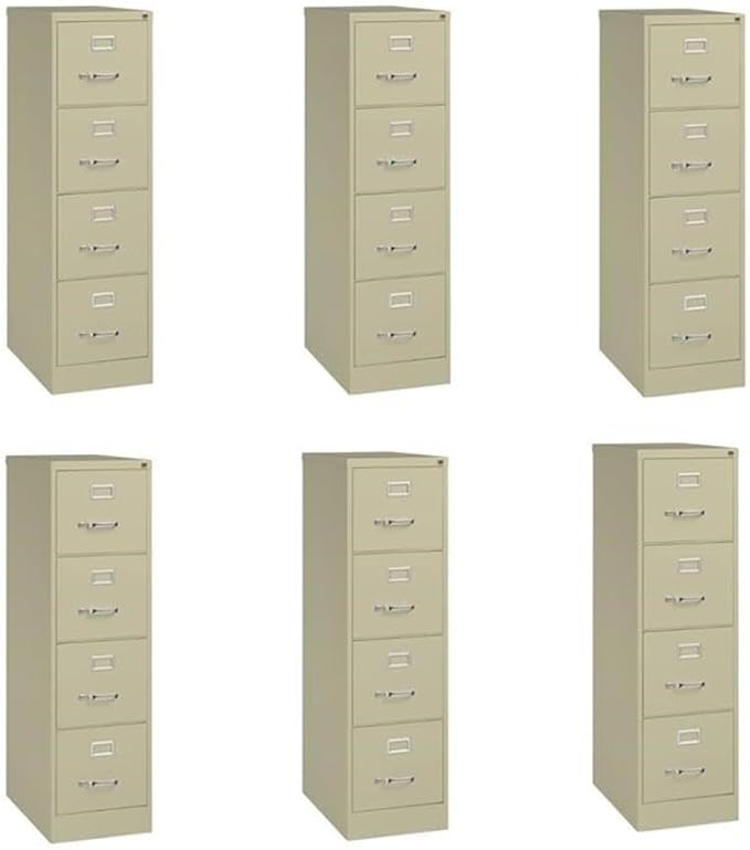 Pemberly Row Set of 6 4-Drawer Letter Width Vertical File Cabinet in Putty/Beige