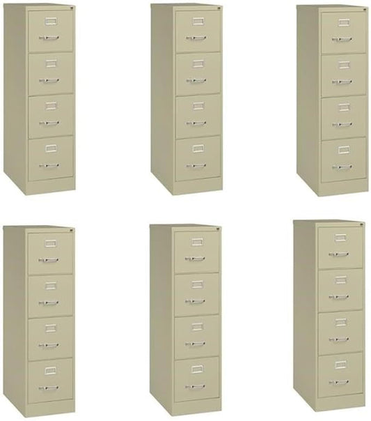 Pemberly Row Set of 6 4-Drawer Letter Width Vertical File Cabinet in Putty/Beige