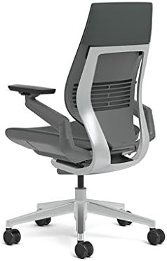 Steelcase Gesture Office Chair - Cogent Connect Graphite Upholstered Wrapped Back Platinum Metallic Frame Low Seat Merle Seat/Back/Arms (Dark/Light) Hard Floor Caster Wheels