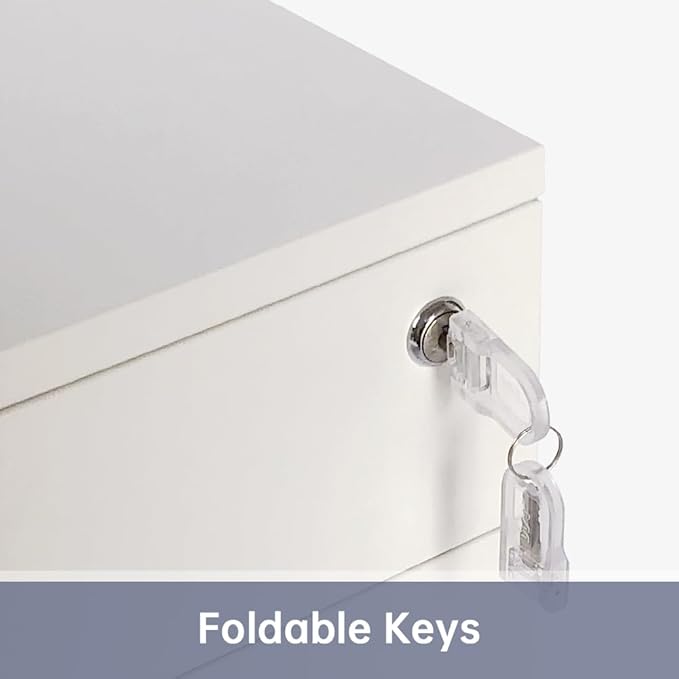 3 Drawer Locking Mobile Metal Storage, File Cabinet for Home or Office, Assembled (Except Casters), White