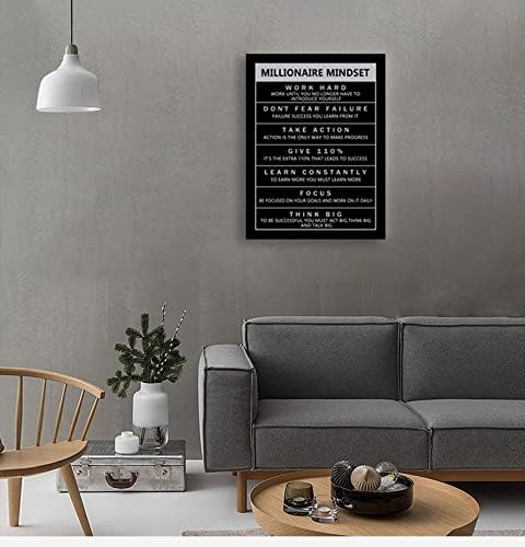 Canvas Wall Art Inspirational Entrepreneur Quotes Painting Poster Millionaire Mindset Inspirational Picture Printing Artwork Office Studio Decoration Stretching Frame Ready to Hang[30″W X 40″H]