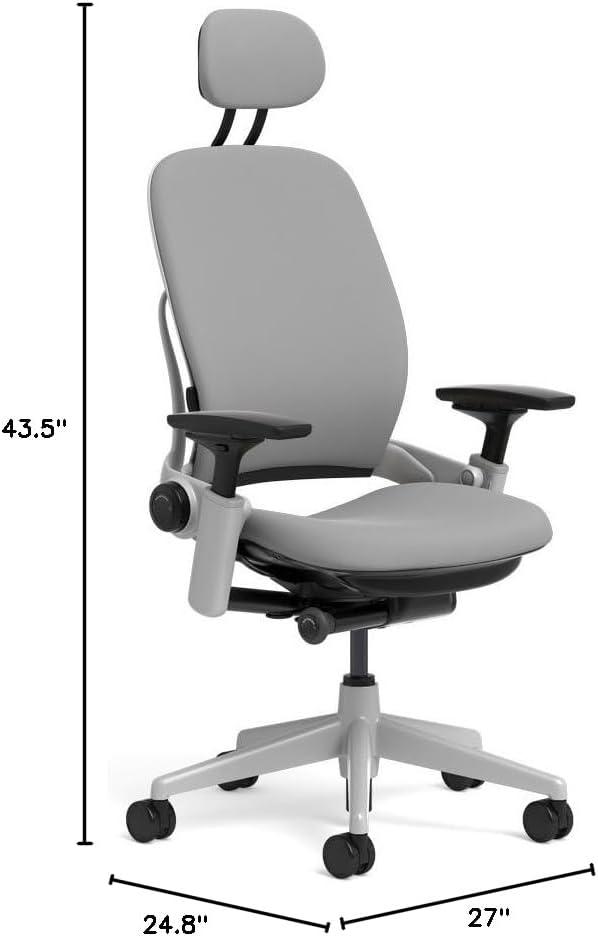 Steelcase Leap Task Chair: Platinum Base - 4D Adjustable Arms - Headrest - Standard Carpet Casters