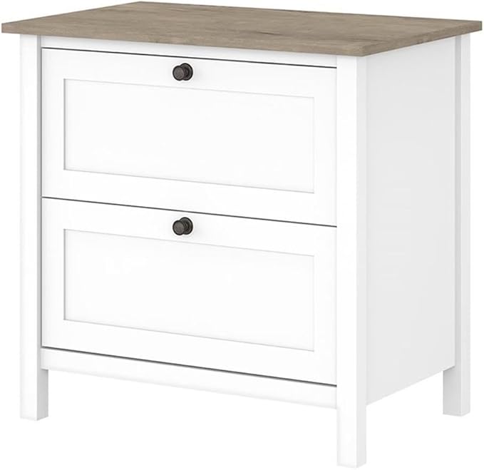 Bush Home Mayfield 2 Drawer Lateral File Cabinet in Pure White and Shiplap Gray