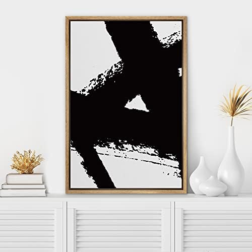 SIGNWIN Framed Canvas Print Wall Art Black Ink Paint Stroke Stripe Collage Abstract Shapes Illustrations Modern Art Minimal Relax/Calm Multicolor for Living Room, Bedroom, Office - 24"x36" Natural