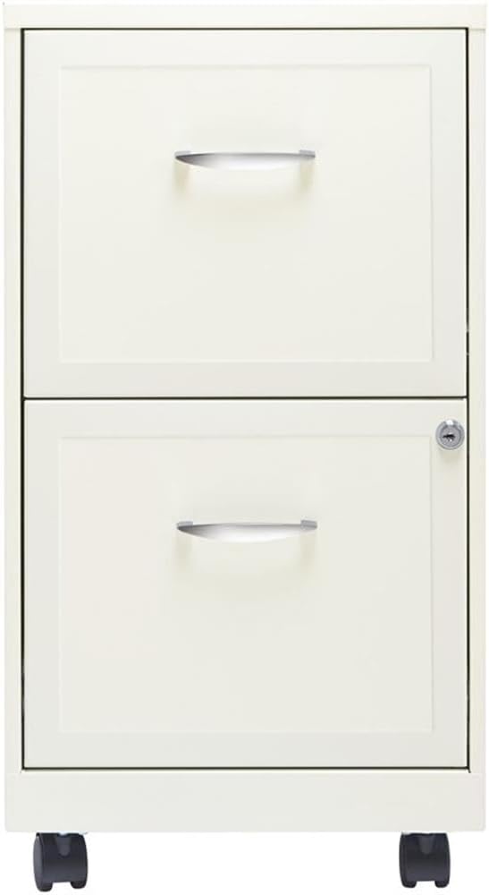 Scranton & Co 2-Drawer Metal Mobile Filing Cabinet, Pearl White Finish, 14.25" W x 18.00" D x 26.70" H, Locking Drawers for Letter-Size Files, Casters for Mobility, Home or Office Storage Solution