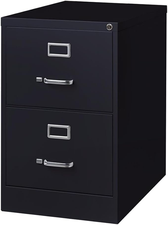 Pemberly Row Metal 2-Drawer Legal Width Vertical Filing Cabinet, 26.5" D, Black Finish, Commercial Grade Steel Construction, Ball-Bearing Drawer Slides, Lock Included, Office Storage Organization