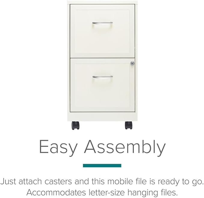 Scranton & Co 2-Drawer Metal Mobile Filing Cabinet, Pearl White Finish, 14.25" W x 18.00" D x 26.70" H, Locking Drawers for Letter-Size Files, Casters for Mobility, Home or Office Storage Solution