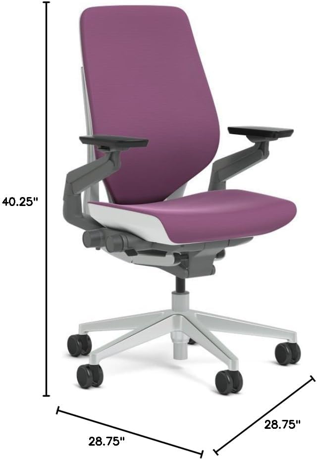 Steelcase Gesture Task Chair: Shell Back - Platinum Metallic Frame/Base/Seagull Accent - Adjustable Lumbar Support - Roll Control Hard Floor Casters