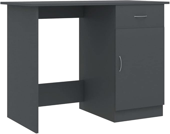 Modern Writing Computer Desk with a Drawer and a Door, Home Office Desk Writing Study Table PC Desk Workstation for Bedroom, Gray 39.4"x19.7"x29.9" Engineered Wood(E)