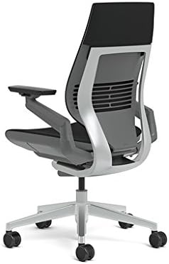 Steelcase Gesture Office Chair - Buzz2 Black Upholstered Wrapped Back Platinum Metallic Frame Medium Seat Merle Seat/Back/Arms (Dark/Light) Hard Floor Caster Wheels